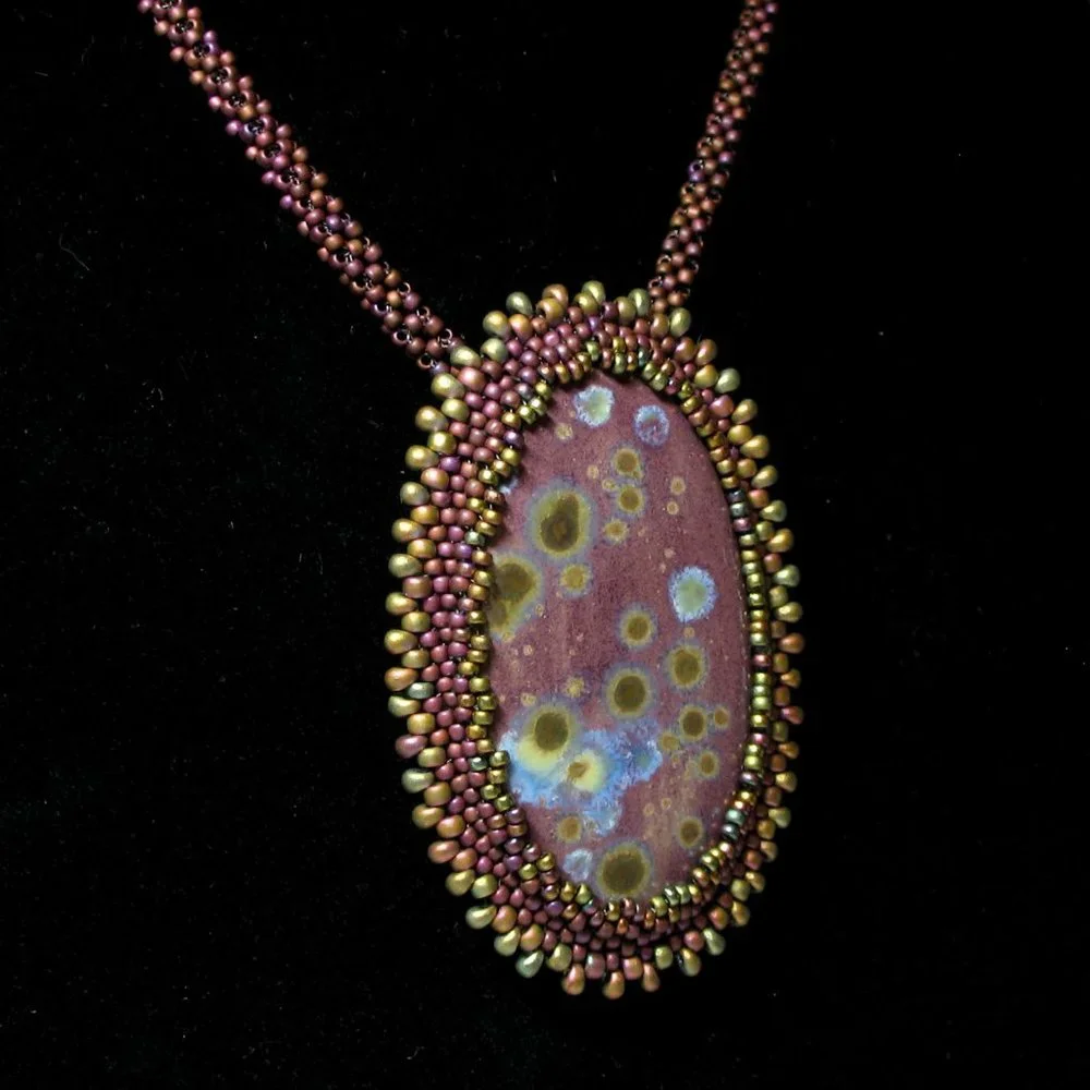 Bead Embroidered Cabochon Necklace